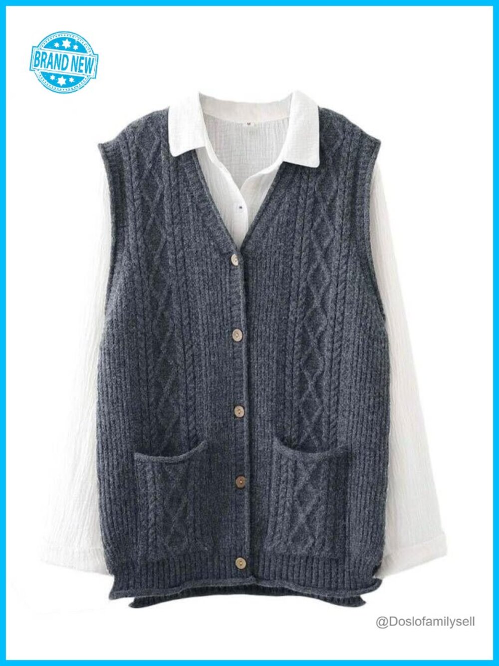 Sleeveless V-Neck Button Down Knit Sweater Vest with Pockets
